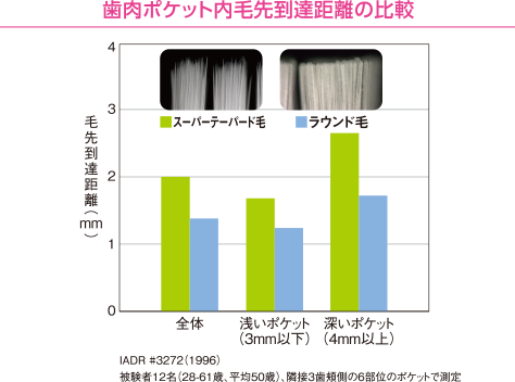 歯肉ポケット内毛先到達距離の比較